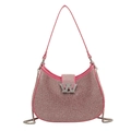 Pink rhinestone crescent hobo bag with a crystal W buckle and dual shoulder straps - Large / Rose Red