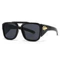 Modern oversized black retro sunglasses with dark grey lenses and gold metal accents - Black Frame Grey Lens Gold Hardware