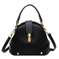 Borsa a tracolla nera da donna in pelle martellata con forma tonda e finiture oro - Nero