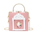 Rosa Abendtasche in Box-Form mit weißem Engel-Relief, Perlenkette und Kristall-Verschluss - Engel-Rosa