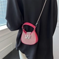 Mini sac hobo rose orné de strass brillants avec détail lettre W argentée - Petit / Rose rouge