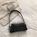 Glossy black patent leather baguette shoulder bag with adjustable strap in retro style - Black