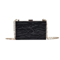 Elegant black quilted box clutch bag with gold metal frame and thin chain strap - Black