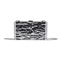 Chic silver metallic clutch with cracked ice texture and chain strap for women - Silver