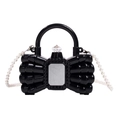Black acrylic bow evening bag with pearl chain strap and gemstone clasp closure - Black