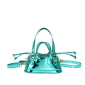 Mini metallic green patent leather handbag with dual handles and detachable shoulder strap - Green