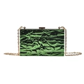 Chic green ice-crack textured handbag with gold chain strap and metallic finish - Green