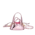 Mini metallic pink patent leather tote bag with gold lettering and adjustable strap - Pink
