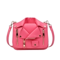Sac bandoulière rose en cuir PU style veste de motard avec détails métalliques dorés - Rose