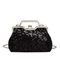 Black sequin evening handbag with geometric shell pattern and golden handle - Black