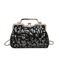 Sparkly black evening bag with silver geometric sequins and metal chain strap - Gray