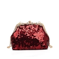 Pochette da sera con paillettes rosso scuro con chiusura a fiore diamantata e catena - Rosso