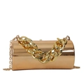 Bolso de noche cilíndrico dorado de acrílico con cadena gruesa y acabado efecto espejo - Estilo Cilindro Dorado Espejo / Dorado