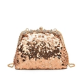 Pochette da sera con paillettes oro rosa, chiusura floreale in cristallo e catenina - Oro