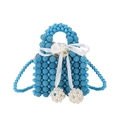 Borsa a mano in perline blu fatta a mano con nastro di raso bianco e perle - Blu