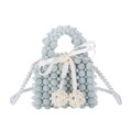 Borsa a mano in perle azzurre con interno in raso bianco e dettaglio fiocco in nastro - Azzurro
