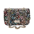 Kleine zwarte glittertas met graffiti-print, zilveren ketting en metalen sluiting - Blauw