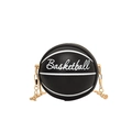 Mini black basketball-shaped crossbody bag in lychee texture leather with gold chain strap - Black
