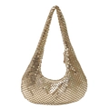 Borsa hobo dorata in maglia metallica con paillettes riflettenti e ampia tracolla - Oro