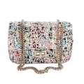 Kleine vierkante graffiti tas met zilveren glitter finish en metalen kettingriem - Zilver
