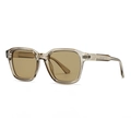 Modern retro square sunglasses with champagne frames and brown lenses in a 45-degree view - Champagne Transparent Frame Tea Lens (C4)
