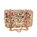 Golden sequin chain shoulder bag with colorful graffiti patterns and metal turn-lock - Gold
