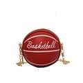 Red mini basketball shaped chain crossbody bag with white embroidery and gold hardware - Red