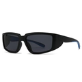 Square black sunglasses with blue inner temple detail and dark lenses shown in 45-degree view - Black Frame Deep Blue Inner
