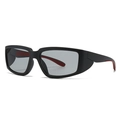 Matte black square sports sunglasses with grey lenses and red temple accents - Grey Frame Grey Lens