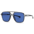 Modern square semi-transparent grey sunglasses with dark blue lenses for street style - Grey Frame Blue Lens