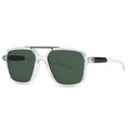 Modern square sunglasses with transparent frames and dark green lenses in 45-degree view - Transparent Green Lens