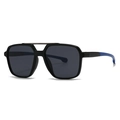 Modern square matte black sunglasses with metal double bridge and grey tinted lenses - Black Frame Grey Lens Blue Legs