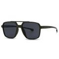 Modern square olive green sunglasses with double bridge design for men and women - Green Frame Grey Lens