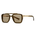 Retro square aviator sunglasses with tea-colored frames and gold metal double bridge - Olive Green