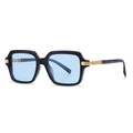 Retro pilot square aviator sunglasses in navy blue frame with light blue lenses - Blue Frame / Blue Lens