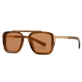 Retro pilot square sunglasses with translucent brown frames and metal double-bridge design - Tea Frame Tea Lens