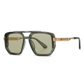 Classic double-bridge square sunglasses featuring marble green frames and gold metal temples - Olive Green Marble Frame Green Lens (C3)