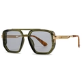 Retro square sunglasses with translucent dark green frame and golden double bridge - Olive Green Frame Tortoise Temple Gray Lens (C6)