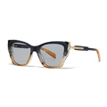 Retro double-bridge aviator sunglasses with blue and amber gradient frame and gold accents - C6 Blue Amber Gradient Frame Grey Lens
