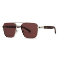 Classic square polarized sunglasses for men with silver metal frame and wood grain temples - Silver Frame Wine Red Lens