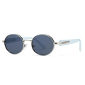 Occhiali da sole tondi in argento con lenti grigie e stanghette azzurre traslucide - Montatura Argento Lente Blu