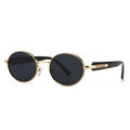 Classic round polarized sunglasses with gold metal frame and black lenses for men - Gold Frame Black Grey
