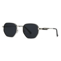 Lunettes de soleil hexagonales polarisées avec verres noirs et monture en métal argenté - Monture Argentée Verres Gris Noir
