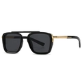 Retro square aviator sunglasses in black and gold with thick frame and dark lenses - Black Gray Gold Parts