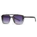 Retro double bridge pilot sunglasses with grey transparent frame and purple gradient lenses - Grey Frame Double Grey