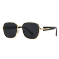 Polarized square sunglasses with gold metal frame and wide black temples for men and women - Gold Frame Grey Lens