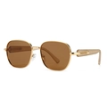 Vintage gold metal polarized sunglasses with brown lenses and wide temple accents - Gold Frame Tea Lens