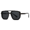 Modern double bridge square sunglasses with black frames and dark grey lenses - Black Gray Frame Gunmetal Accents (C1)