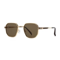 Golden geometric polygon polarized sunglasses with brown lenses in 45-degree view - Gold Frame Tea Lens