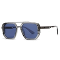 Modern double bridge square sunglasses with translucent grey frame and dark blue lenses - Gray Translucent Frame Blue Lens (C5)
